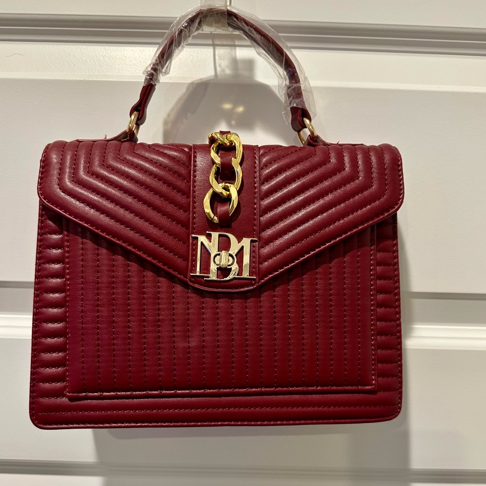 Badgley Mischka Quilted Vegan Leather Satchel Wine NWT MSRP $179